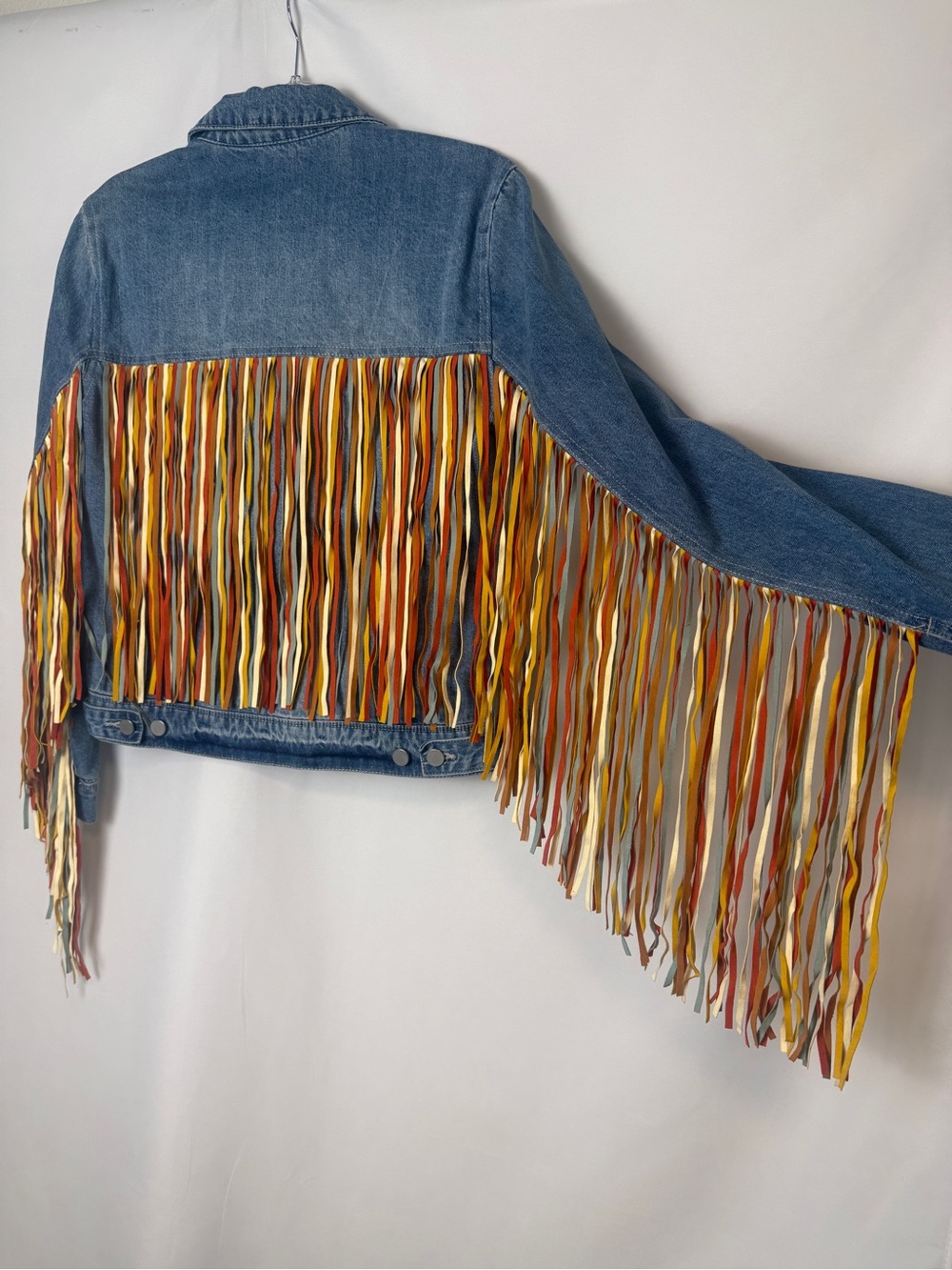 Scully Multi Colored Fringe Denim Jacket